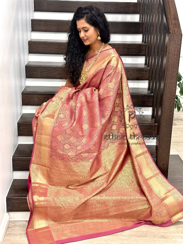 Kanchipuram Semi Silk Saree with Pre stitched Blouse Elegant Embroidery Blouse