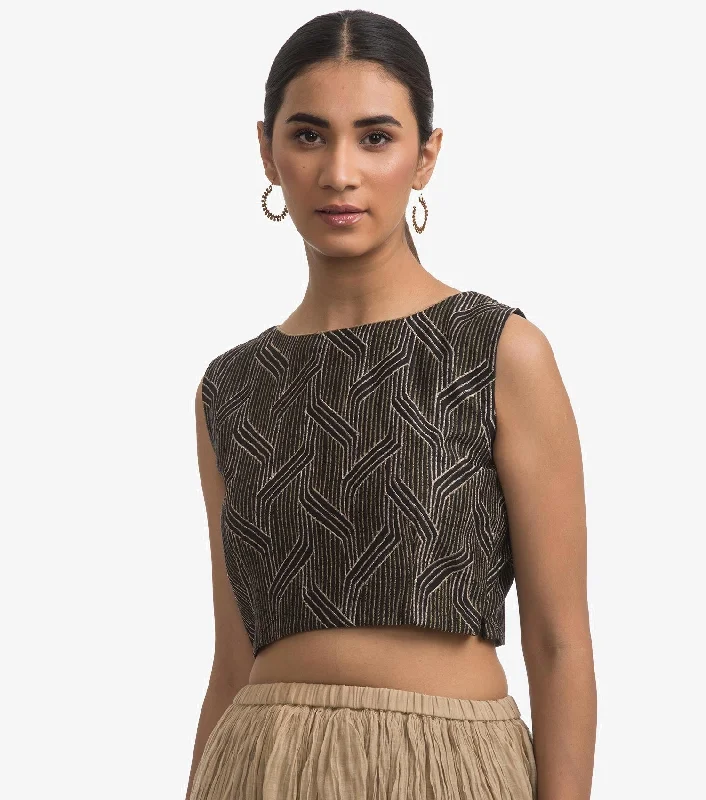 Black embroidered chanderi blouse Sleeveless Chiffon Blouse
