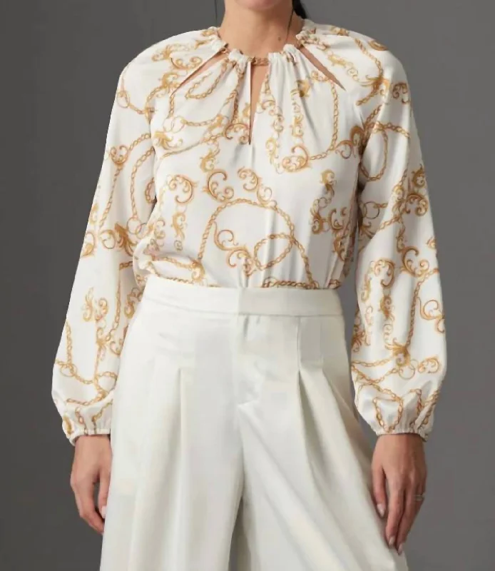 Cora Blouse In White Chain Print Smart Casual Blouse
