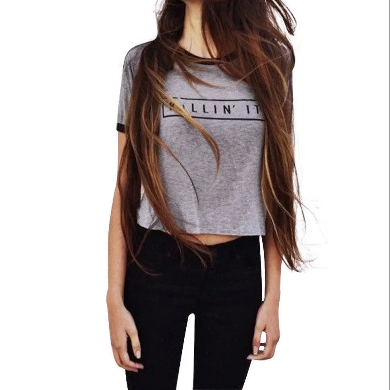 Killin It Letter Print Fashion Women Summer Top Letter Print Casual T shirt Sexy Slim Funny Top Tee Short Sleeve Shirts-- Thin T-Shirt Open Front Quick Dry