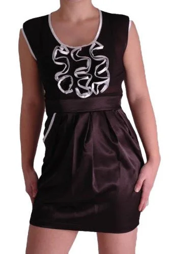 Satin Chiffon Ruffle Mini Dress Cozy Cowl Neck Mini Dress