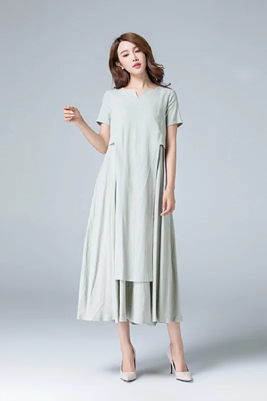 Plain linen dress with irregular folds 1787 Tunics Fashionable trendy