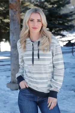 Women's Cruel Denim Striped Hoodie Cotton Hoodie Fleece Lining Warmth
