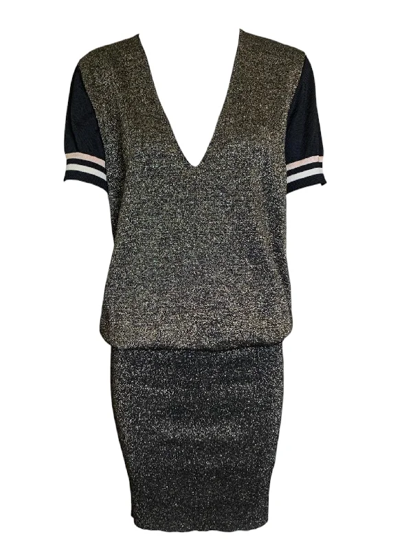 Lanvin 2017  V-Neck Sporty Gold Lurex Dress with Sheer Back Tunics Chinos classic