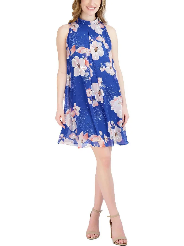 Petites Womens Pleated Mini Cocktail and Party Dress Tunics Distressed trendy