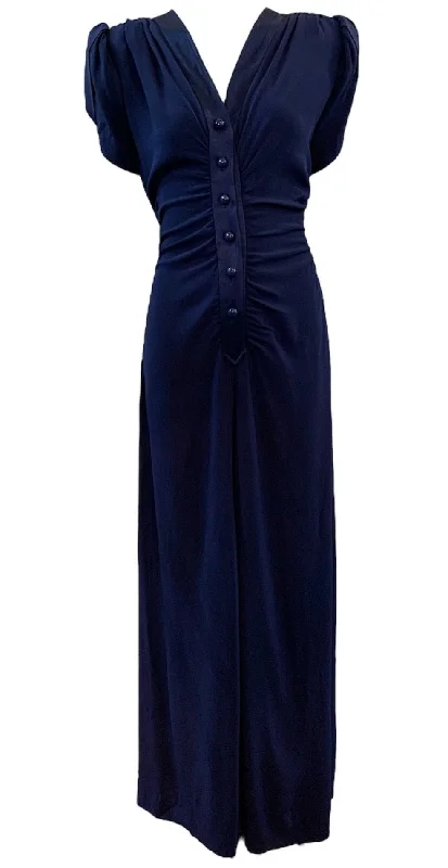 YSL Rive Gauche 1982 Blue Satin Back Crepe Dress Tunics Cozy comfortable