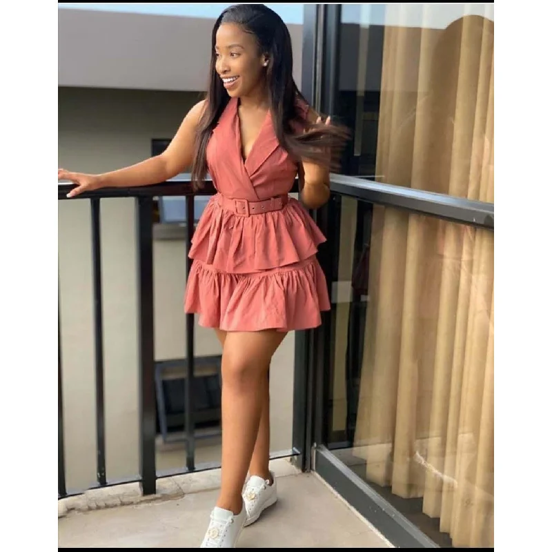 Deep V-Neck Sleeveless Mini Dress  Casual V-Neck Mini Dress
