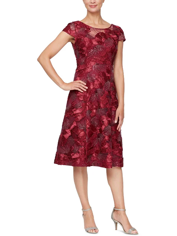 Petites Womens Mesh Sequined Cocktail and Party Dress sweetheart Neckline Romantic