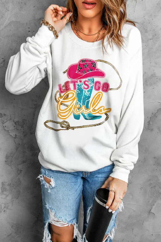 LET'S GO GIRLS Graphic Round Neck Sweatshirt Hoodie with High-Low Hem Asymmetrical Trendy LET'S GO GIRLS Graphic Round Neck Sweatshirt Hoodie with High-Low Hem Asymmetrical Trendy