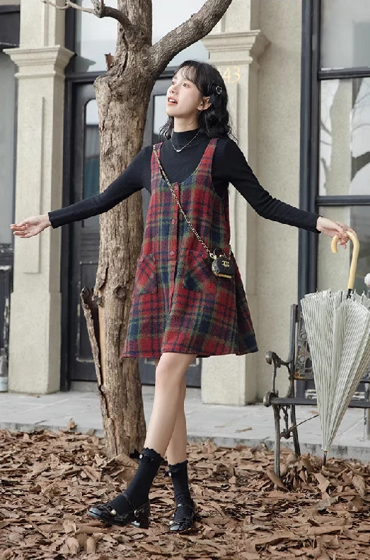 Holly Plaid Mini Dress (Red) Cozy Jersey Mini Dress
