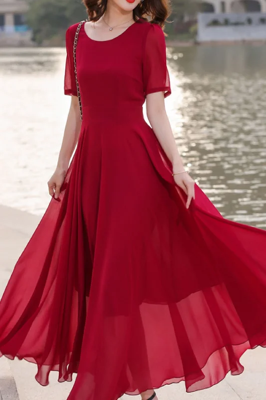 Prom fit and flare red chiffon dress HY0032 Tunics New arrival
