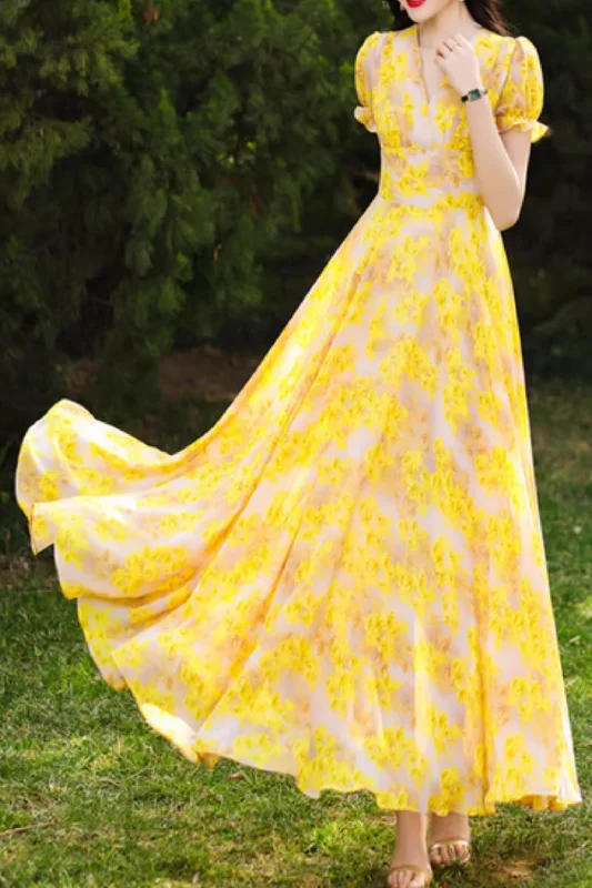 Maxi flower printed romantic chiffon dress 5093 Tunics Custom made