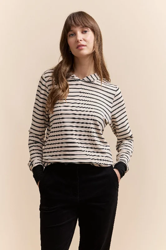 Hooded sweatshirt with stripes Hoodie with Exposed Zipper Edgy Industrial