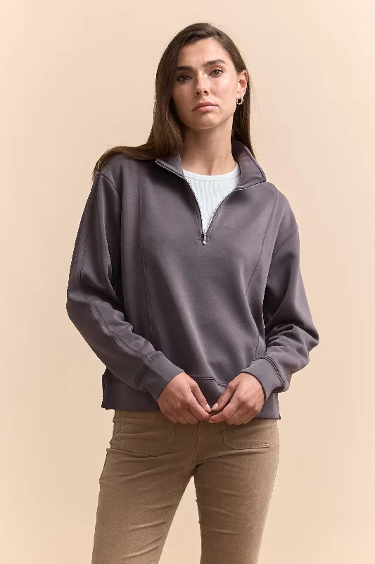 Ponte cropped sweatshirt with front zipper Hoodie with Tied Waist Feminine Flattering