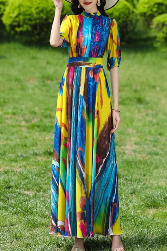 Printed swing bohemian maxi chiffon dress 5001 Tunics Spring floral