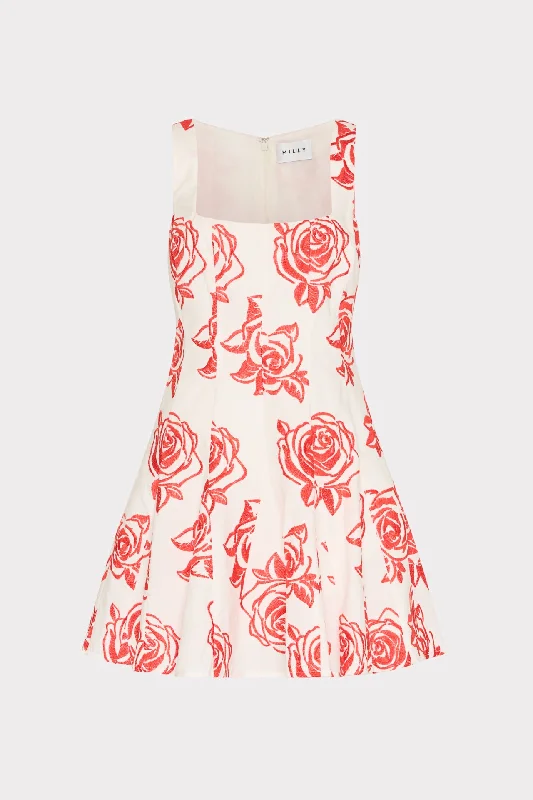 Ariel Rose Embroidery Mini Dress Chic Puff Sleeve Mini Dress