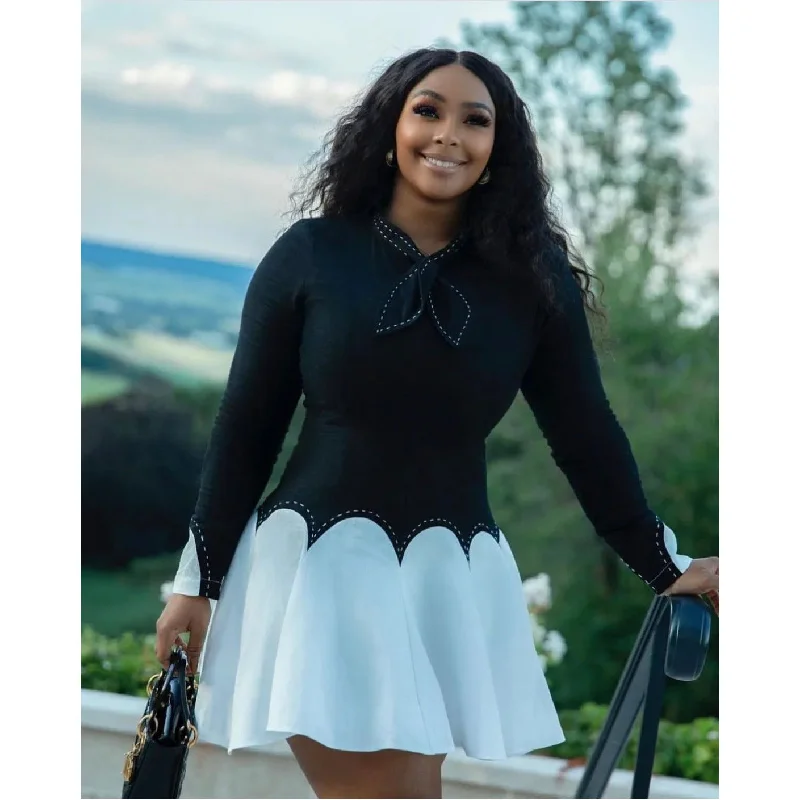 Long Sleeve Vintage Mini Dress Stylish Button-Down Mini Dress