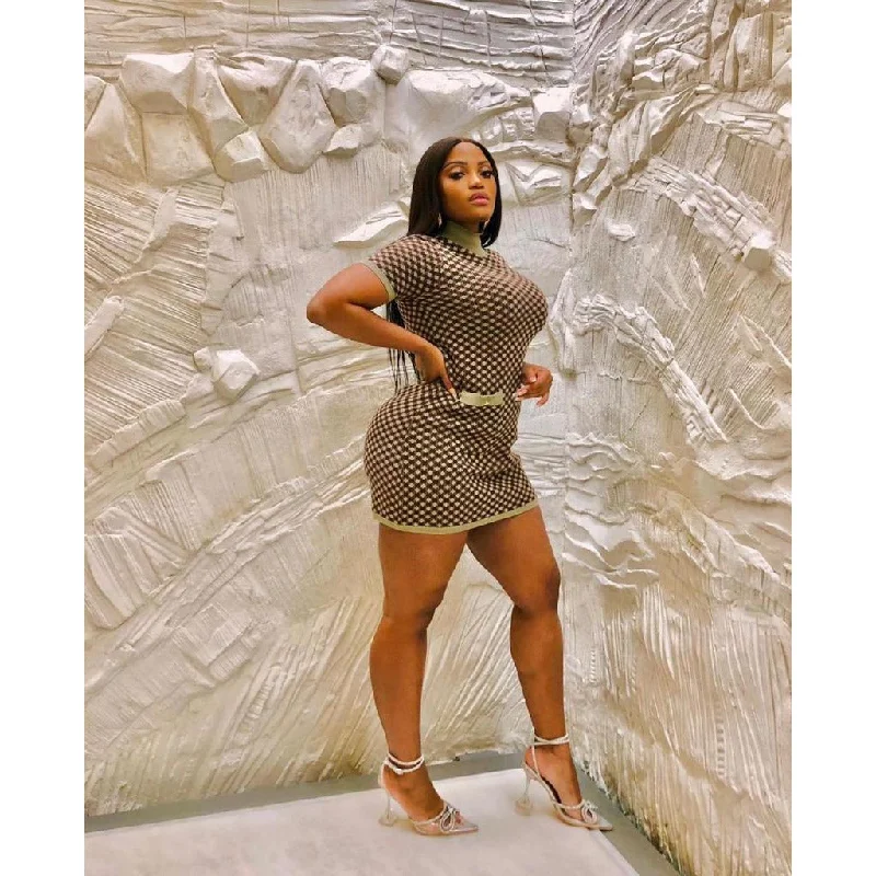 Knitted Mini Dress Stylish Ruffle Mini Dress