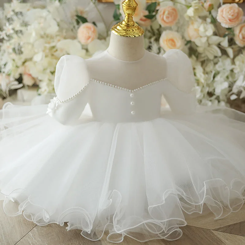 Flower Girl Dresses Baby Girl Summer Elegant White Puffy Bow Birthday Princess Dress Square Neckline Feminine Flower Girl Dresses Baby Girl Summer Elegant White Puffy Bow Birthday Princess Dress Square Neckline Feminine