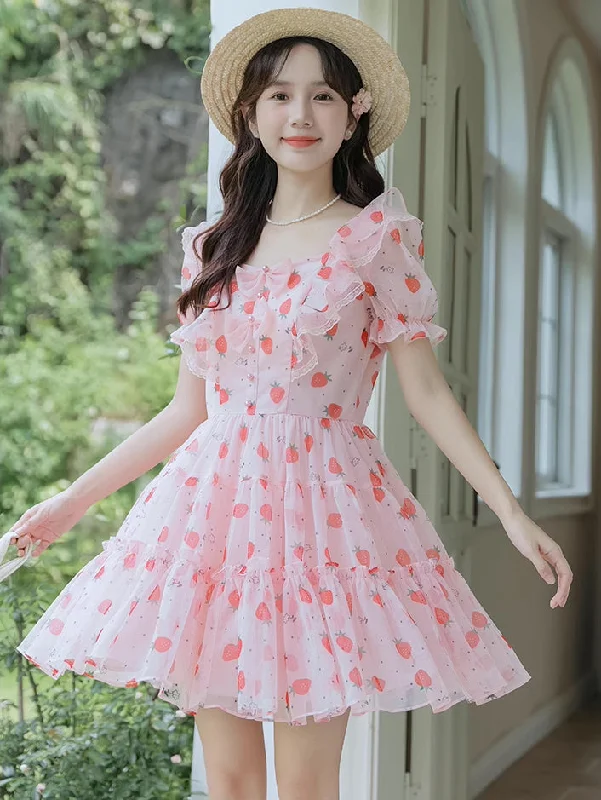Strawberry Girl Mini Dress (Pink) Stylish Ribbed Mini Dress