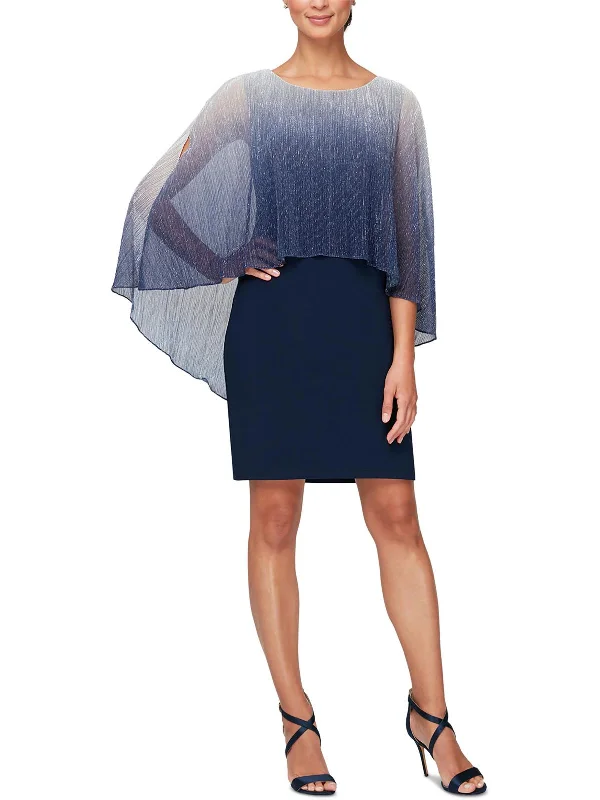Womens Shimmer Cape Sleeves Sheath Dress Tunics Velvet soft