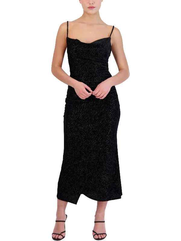 Womens Ruched Metallic Cocktail and Party Dress Tunics Velvet soft