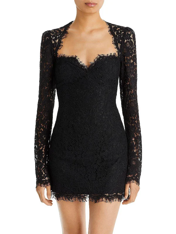 Aurora Womens Lace Mini Cocktail and Party Dress Tunics Wedding white