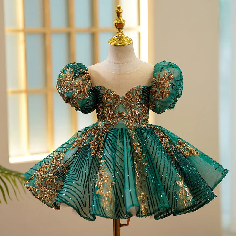 Girls Christmas Dress Party Easter Dress Green Sequin Birthday Princess Dress Tunics Fashionable chic Girls Christmas Dress Party Easter Dress Green Sequin Birthday Princess Dress Tunics Fashionable chic