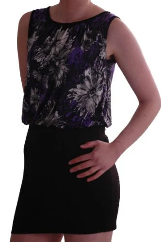 LAX Sleeveless Flower Print Mini Dress Stylish Sweetheart Neck Mini Dress