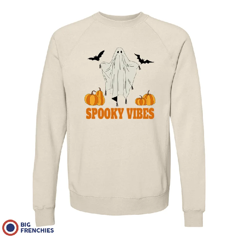 Spooky Vibes With Pumpkin And Ghost Unisex Organic Cotton Sweatshirt Hoodie with Puffed Sleeves Voluminous Trendy Spooky Vibes With Pumpkin And Ghost Unisex Organic Cotton Sweatshirt Hoodie with Puffed Sleeves Voluminous Trendy