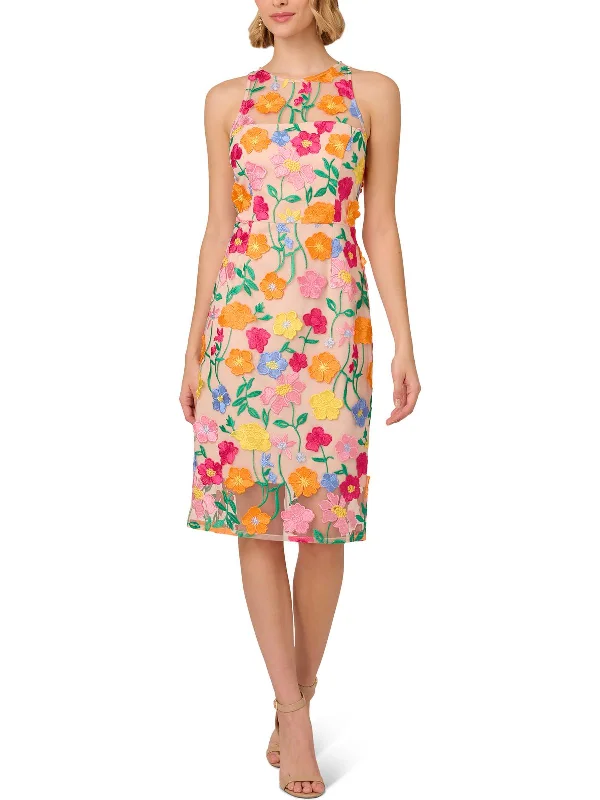 Womens Floral Embroidered Cocktail And Party Dress Shift Classic Vintage