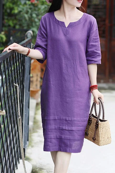 New summer travel linen dress with v neck and mid sleeves CYM467 Tunics Sophisticated sleek New summer travel linen dress with v neck and mid sleeves CYM467 Tunics Sophisticated sleek