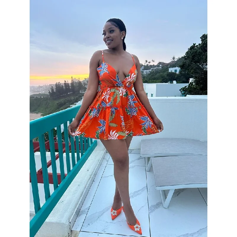 Sexy Floral Mini Dress Fashionable Mini Dress with Frills