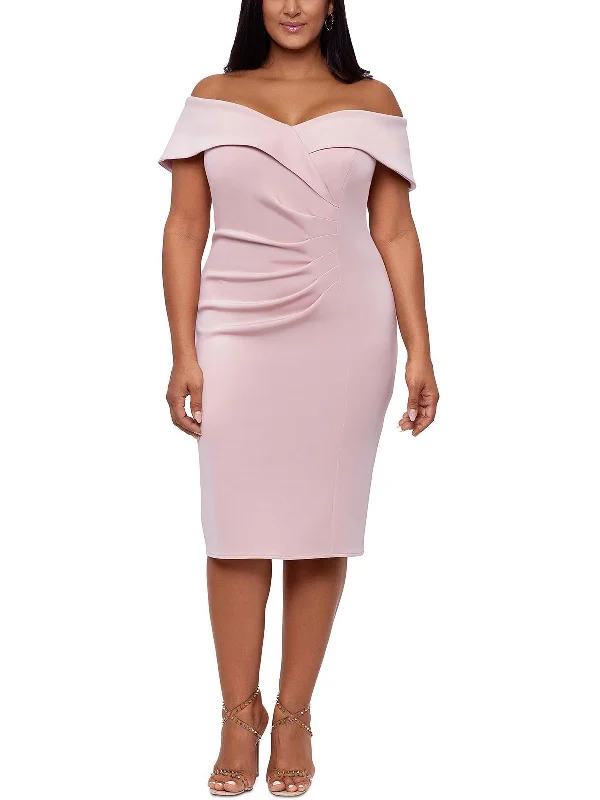 Plus Womens Sweetheart Neck Midi Cocktail and Party Dress Crew Neckline Sporty