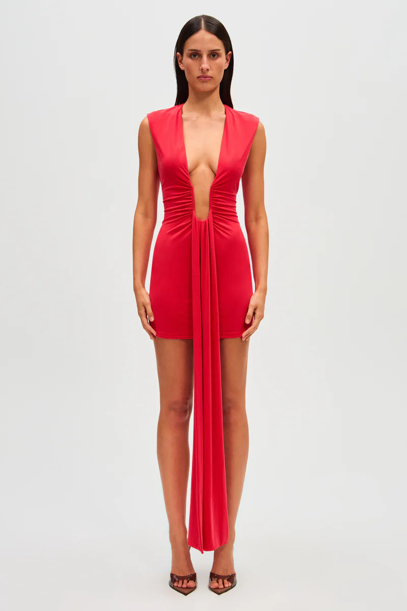 Hire MISHA Jennifer Cupro Mini Dress in Red Trendy Denim Mini Dress