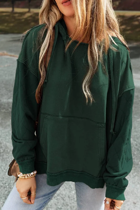 Women's Quilted Patchwork Exposed Seam Hoodie Hoodie with Drawcord Adjustable Secure Women's Quilted Patchwork Exposed Seam Hoodie Hoodie with Drawcord Adjustable Secure