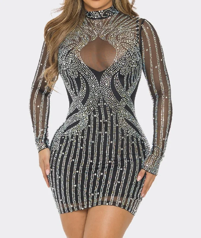 Women's Rhinestone Embellished Bodycon Mini Dress - BAJBDS62831 Comfortable Zip-Up Mini Dress Women's Rhinestone Embellished Bodycon Mini Dress - BAJBDS62831 Comfortable Zip-Up Mini Dress