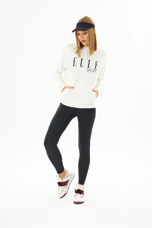 Angelino Sport Black Printed Pocket Woman Hooded Sweatshirt Hoodie with Mock Neck Collared Structured Angelino Sport Black Printed Pocket Woman Hooded Sweatshirt Hoodie with Mock Neck Collared Structured