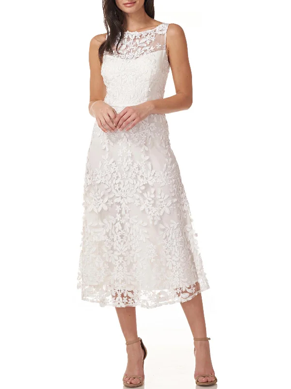 Womens Floral Applique Midi Cocktail and Party Dress Tunics Cozy comfortable