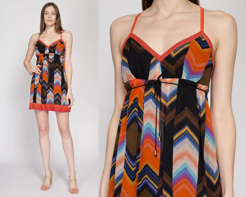 XS Y2K Guess Silk Chevron Mini Party Dress Tunics Distressed trendy