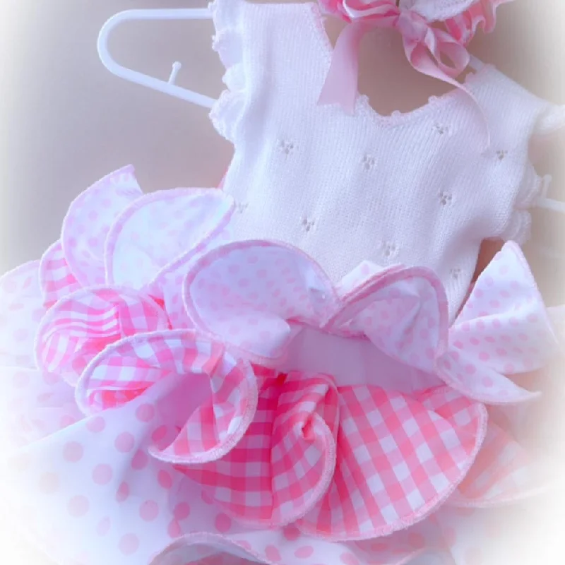 Ruffle Gingham Knit Dress Turtleneck Neckline Stylish
