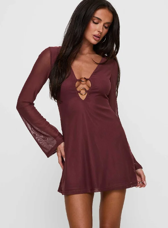Artique Long Sleeve Mini Dress Brown Fashionable Denim Mini Dress