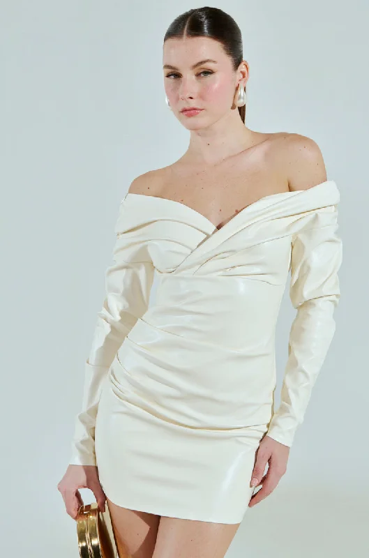 FRAN PU MINI DRESS IN IVORY Trendy Tulle Mini Dress