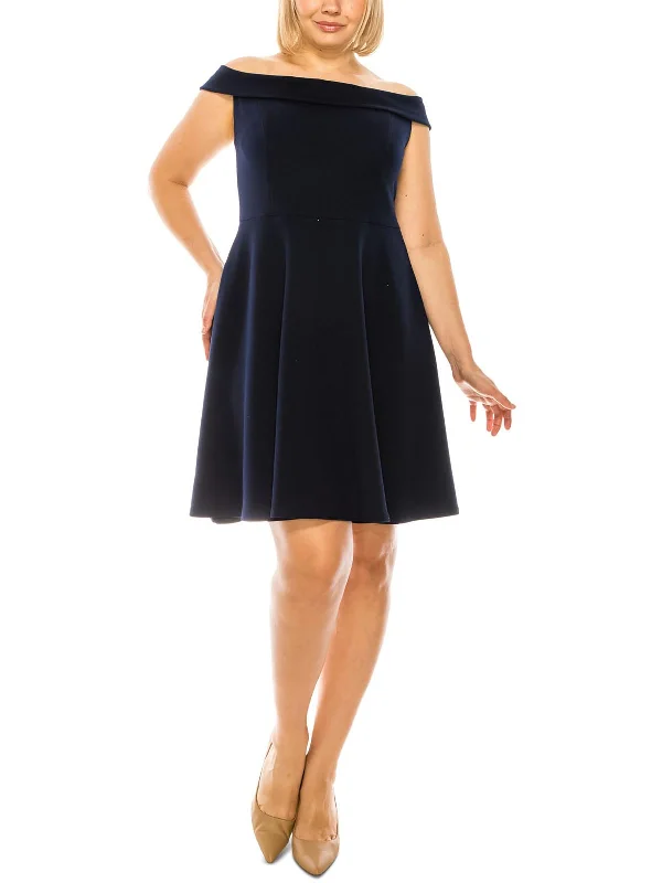 Plus Womens Knit Off-The-Shoulder Cocktail and Party Dress Tunics Hiking breathable