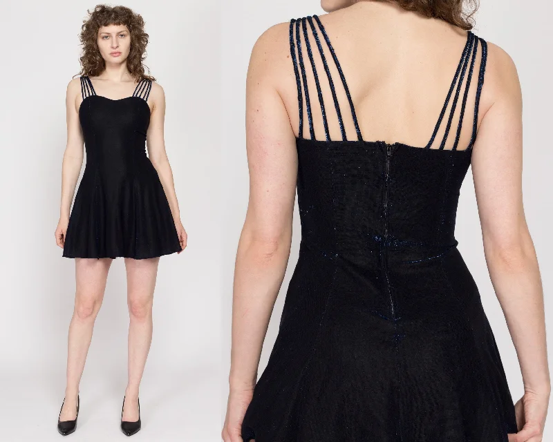 XS 90s Midnight Blue Metallic Strappy Party Dress Tunics Corduroy durable