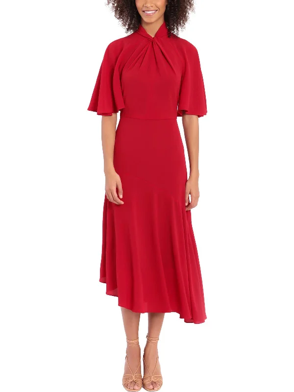 Womens Crepe Midi Cocktail and Party Dress Lace Sexy Club