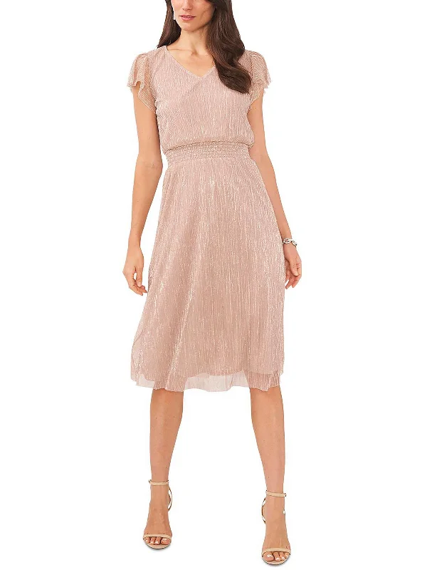 Petites Womens Smocked Midi Cocktail and Party Dress Tunics Stylish modern