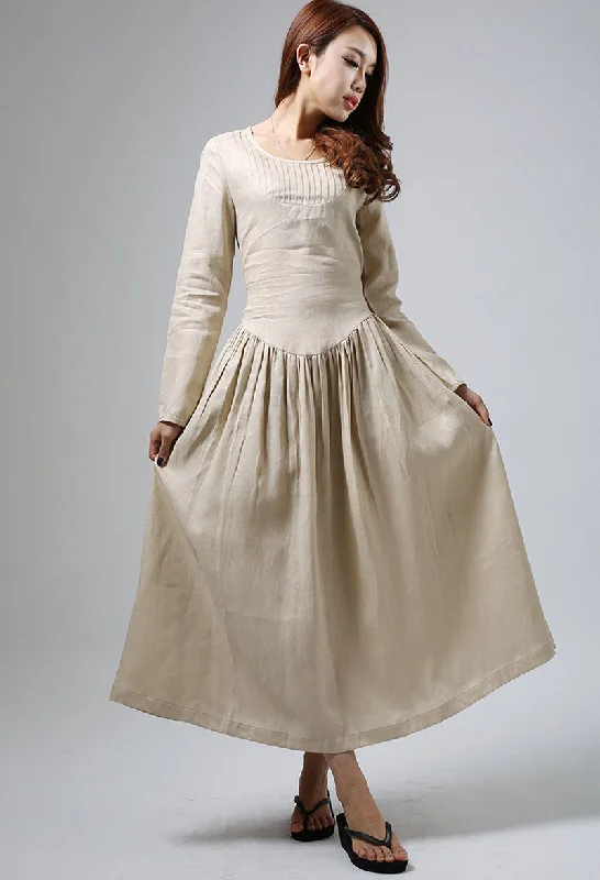 Original art retro cotton linen Long Dress (801) Pencil Office Professional