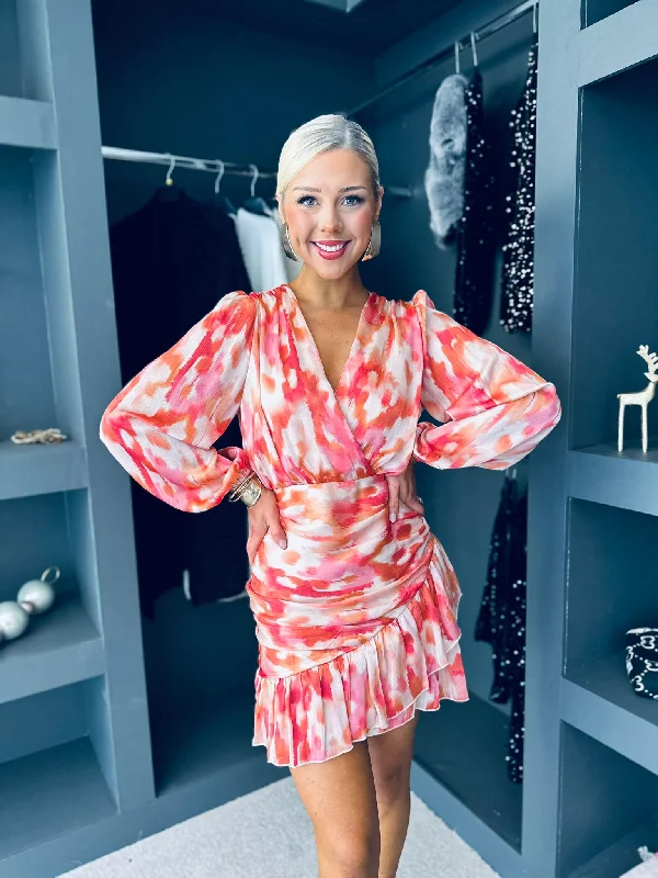 Aoife Banded Mini Dress Coral Cozy A-Line Mini Dress