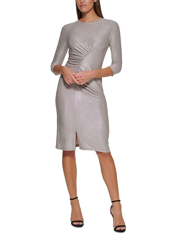 Womens Foil Midi Cocktail and Party Dress Boatneck Modish Everyday